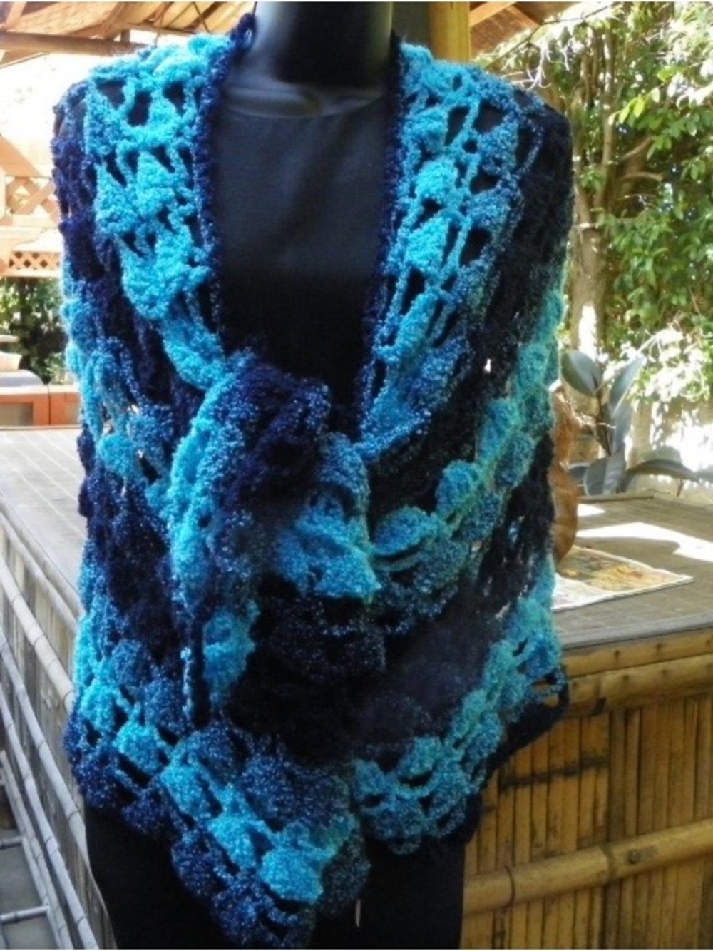 Beautiful Turquoise Elegant Shawl Wrap Stole   Hand Crochet